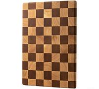 Planche à découper en ébène et bois d'hévéa avec motif damier, des deux côtés pour les aliments crus et cuits, poignée ergonomique, surface de qualité alimentaire, 42 x 30 x 2,8 cm (B)