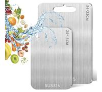 Planche a Decouper en Titane, 2 Pièces Planche à Découper en Inox, Planche à Découper Double Face de Qualité Alimentaire, Planche à découper pour Viande, Fruits(25 * 15cm+34 * 23cm)