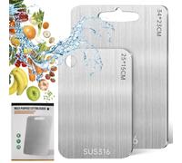 Planche a Decouper en Titane, 2 Pièces Planche à Découper en Inox, Planche à Découper Double Face de Qualité Alimentaire, Planche à découper pour Viande, Fruits(25 * 15cm+34 * 23cm)