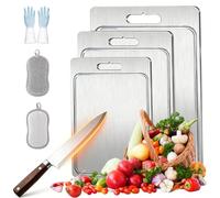 Planche à découper en titane 2026, 100 % pur titane, planche à découper 100 % titane avec gouttière de drainage, durable et facile à nettoyer, passe au lave-vaisselle pour viande, fruits, légumes (L,1