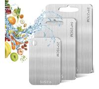Planche a Decouper en Titane, 3 Pièces Planche à Découper en Inox, Planche à Découper Double Face de Qualité Alimentaire, Planche à découper pour Viande, Fruits, Fromage et Légumes