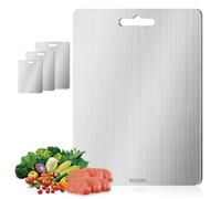 Planche à Découper en Titane, 3 Pièces Planche à Découper Inox Double Face, Planche a Decouper en Acier Inoxydable pour Viande, Légumes, Pain, Résistante, Facile à Nettoyer et Antibactérienne