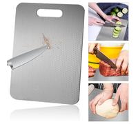 Planche à découper en titane - 34 x 23 cm - En acier inoxydable - Planche à découper double face pour la cuisine - Idéale pour la viande, le pain, les légumes et les fruits