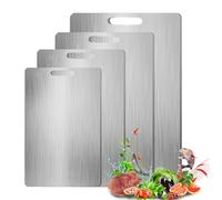 Planche à Découper en Titane, 4 Pièces Planche à Découper Inox Double Face, Planche a Decouper en Acier Inoxydable pour Viande, Légumes, Pain, Résistante, Facile à Nettoyer et Antibactérienne