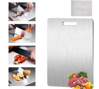 Planche à Decouper en Titane, Planche à Découper Inox 316 avec Tapis Antidérapant, Planche à Découper Double Face en Métal épais pour couper la viande,le pain,les légumes, Sans BPA (39x28cm)