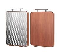 Planche À Découper En Titane, Planche Titane Cuisine Double Face en Bois & Titane, Planche À Découper Titane Antidérapante, Avec Support 360° et Large Goulotte, 37×28 cm