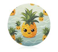 Planche à découper en verre 20,3 x 20,3 cm - Motif ananas mignon - Avec pieds antidérapants - Planches à découper rondes pour cuisine - Résistantes à la chaleur - Petites planches à découper pour