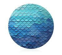 Planche à découper en verre - 20,3 x 20,3 cm - Motif écailles de poisson sirène bleue - Avec pieds antidérapants - Petites planches à découper rondes pour la cuisine - Résistantes à la chaleur - Pour