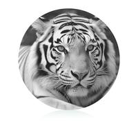Planche à découper en verre 20,3 x 20,3 cm - Motif tigre noir et blanc - Avec pieds antidérapants - Planches à découper rondes pour cuisine - Résistantes à la chaleur - Pour fruits, fromage, légumes
