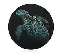 Planche à découper en verre - 20,3 x 20,3 cm - Motif tortue de mer verte lumineuse - Avec pieds antidérapants - Planches à découper rondes pour cuisine - Résistantes à la chaleur - Petites planches à