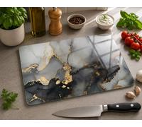 Planche à découper en verre 40 x 30 cm : effet marbre Stark pour plan de travail de cuisine, durable, hygiénique, facile à nettoyer, verre trempé, résistant aux rayures et à la chaleur