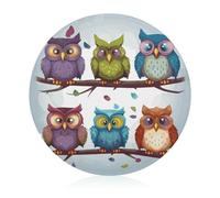 Planche à découper en verre de 20,3 x 20,3 cm, motif hiboux, oiseaux, avec pieds antidérapants, planche à découper ronde pour cuisine, résistante à la chaleur, petites planches à découper pour fruits