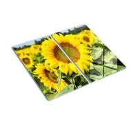Planche à Découper en Verre Trempé 2x30x52 cm Pieds Antidérapants Symétrique Avec Impression Bords Polis Modernité Résistant à la Chaleur Contact Alimentaire Décoration - Champ de tournesols