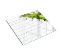 Planche à Découper en Verre Trempé 60x52 cm Contact Alimentaire Modernité Bords Polis Avec Impression Décoration Pieds Antidérapants Résistant à la Chaleur Symétrique - Bambou