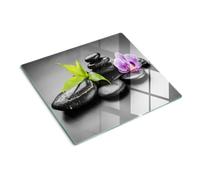 Planche à Découper en Verre Trempé 60x52 cm Pieds Antidérapants Symétrique Avec Impression Bords Polis Modernité Résistant à la Chaleur Contact Alimentaire Décoration - Pierres Zen