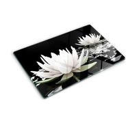Planche à Découper en Verre Trempé 80x52 cm Contact Alimentaire Modernité Bords Polis Avec Impression Décoration Pieds Antidérapants Résistant à la Chaleur Symétrique - Nénuphars