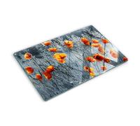 Planche à Découper en Verre Trempé 80x52 cm Pieds Antidérapants Symétrique Avec Impression Bords Polis Modernité Résistant à la Chaleur Contact Alimentaire Décoration - Champ de pavots