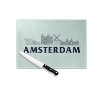 Planche à Découper en Verre Trempé - Amsterdam Minimalist Voyage Pays-Bas Tourisme - Protection Plan de Travail et Dessous de Plat Résistant Chaleur 2 Tailles Imprimé en France