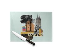 Planche à Découper en Verre Trempé - Angers Collage Ville France Patrimoine Château - Protection Plan de Travail et Dessous de Plat Résistant Chaleur 2 Tailles Imprimé en France