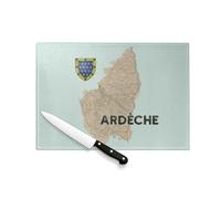 Planche à Découper en Verre Trempé - Ardèche 07 Departement Privas Carte Ancienne Rhône Alpes - Protection Plan de Travail et Dessous de Plat Résistant Chaleur 2 Tailles Imprimé en France