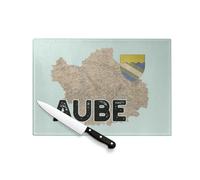 Planche à Découper en Verre Trempé - Aube 10 Département Troyes Carte Ancienne France - Protection Plan de Travail et Dessous de Plat Résistant Chaleur 2 Tailles Imprimé en France