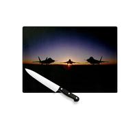 Planche à Découper en Verre Trempé - Avion de Chasse Militaire Jet Combat US Army Coucher de Soleil - Protection Plan Travail et Dessous Plat Résistant Chaleur 2 Tailles Imprimé en France