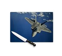 Planche à Découper en Verre Trempé - Avion de Chasse Militaire Jet Combat US Army - Protection Plan de Travail et Dessous Plat Résistant Chaleur 2 Tailles Imprimé en France