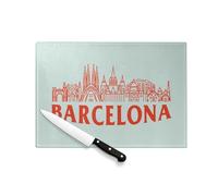 Planche à Découper en Verre Trempé - Barcelona Minimalist Espagne Barcelone Voyage - Protection Plan de Travail et Dessous de Plat Résistant Chaleur 2 Tailles Imprimé en France