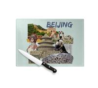Planche à Découper en Verre Trempé - Beijing Vintage Collage Pékin Chine Voyage Carte Postale - Protection Plan de Travail et Dessous de Plat Résistant Chaleur 2 Tailles Imprimé en France