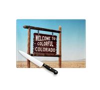Planche à Découper en Verre Trempé - bienvenue au colorado USA - Protection Plan de Travail et Dessous de Plat Résistant Chaleur 2 Tailles Imprimé en France