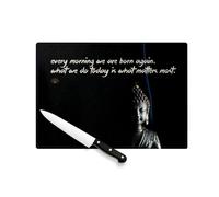 Planche à Découper en Verre Trempé - Born Again Citation Inspirante Anglais Bouddha Bouddhisme Bien Etre Spiritualite - Protection Plan de Travail et Dessous de Plat Résistant Chaleur 2 Tailles