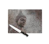 Planche à Découper en Verre Trempé - Bouddha Debout en Pierre Style Thailande - Protection Plan de Travail et Dessous de Plat Résistant Chaleur 2 Tailles Imprimé France