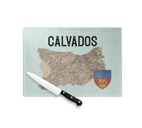 Planche à Découper en Verre Trempé - Calvados 14 Département Caen Carte Ancienne Normandie - Protection Plan de Travail et Dessous de Plat Résistant Chaleur 2 Tailles Imprimé en France