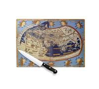 Planche à Découper en Verre Trempé - Carte De Ptolemée Navigation Moyen Age Monde Terre - Protection Plan de Travail et Dessous Plat Résistant Chaleur 2 Tailles Imprimé en France