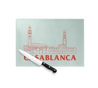 Planche à Découper en Verre Trempé - Casablanca Minimalist Voyage Maroc Orient - Protection Plan de Travail et Dessous de Plat Résistant Chaleur 2 Tailles Imprimé en France