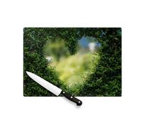 Planche à Découper en Verre Trempé - Coeur Taillé dans du Buis Art Amour Nature - Protection Plan de Travail et Dessous de Plat Résistant Chaleur 2 Tailles Imprimé en France