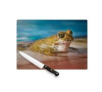 Planche à Découper en Verre Trempé - Crapaud Vert Dans Une Piscine Animal Sauvage Mignon - Protection Plan de Travail et Dessous de Plat Résistant Chaleur 2 Tailles Imprimé en France