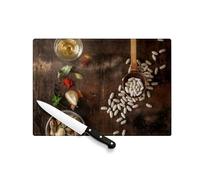 Planche à Découper en Verre Trempé - Cuisine Espagnole Art Culinaire Fabes Con Almejas Tradition - Protection Plan de Travail et Dessous de Plat Résistant Chaleur 2 Tailles Imprimé en France