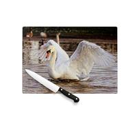 Planche à Découper en Verre Trempé - Cygnes Prend Son Envole Vie Sauvage Lac - Protection Plan de Travail et Dessous de Plat Résistant Chaleur 2 Tailles Imprimé en France