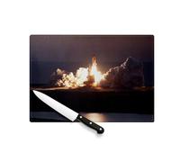 Planche à Découper en Verre Trempé - Decollage Navette Spatiale Americaine Espace Exploration Fusee - Protection Plan de Travail et Dessous de Plat Résistant Chaleur 2 Tailles Imprimé en France