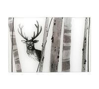 Planche à Découper en Verre Trempé & Dessous de Plat | Design Cerf et Forêt de Bouleaux, 30x20cm | Style Nature & Chalet