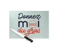 Planche à Découper en Verre Trempé - Donnez-moi du Gras Street Food Burger Viande - Protection Plan de Travail et Dessous de Plat Résistant Chaleur 2 Tailles Imprimé en France