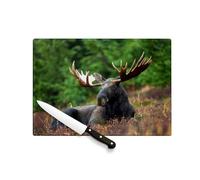 Planche à Découper en Verre Trempé - Elan Dans Une Prairie Magnifique Bois Nature Sauvage - Protection Plan de Travail et Dessous de Plat Résistant Chaleur 2 Tailles Imprimé en France