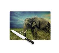 Planche à Découper en Verre Trempé - Elephant d'Asie Riziere Superbe Photo Nature Vie Sauvage - Protection Plan de Travail et Dessous de Plat Résistant Chaleur 2 Tailles Imprimé en France