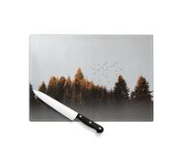 Planche à Découper en Verre Trempé - Envol d'Oiseaux sur une Forêt de Pins Nature Sauvage - Protection Plan de Travail et Dessous Plat Résistant Chaleur 2 Tailles Imprimé en France