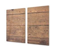 Planche à découper en verre trempé et couvre-cuisinière - Résistant à la chaleur et aux bactéries - UNE PIÈCE (60x52 cm) ou DEUX PIÈCES (30x52 cm chacune); D10A Série Textures: Bois 12