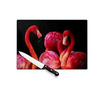 Planche à Découper en Verre Trempé - Flamants Rose aux Reflets Jaune sur Fond Noir - Protection Plan de Travail et Dessous de Plat Résistant Chaleur 2 Tailles Imprimé en France