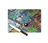 Planche à Découper en Verre Trempé - Geek Pixel Art Plage Retro Gaming Jeux Video Vintage - Protection Plan de Travail et Dessous de Plat Résistant Chaleur 2 Tailles Imprimé en France