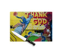 Planche à Découper en Verre Trempé - Graffiti Oncle Sam Bombe Thank God It's Our Bomb USA - Protection Plan de Travail et Dessous de Plat Résistant Chaleur 2 Tailles Imprimé en France