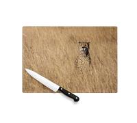 Planche à Découper en Verre Trempé - Guépard Assis dans la Savane Vie Animale Beauté Sauvage - Protection Plan de Travail et Dessous de Plat Résistant Chaleur 2 Tailles Imprimé en France